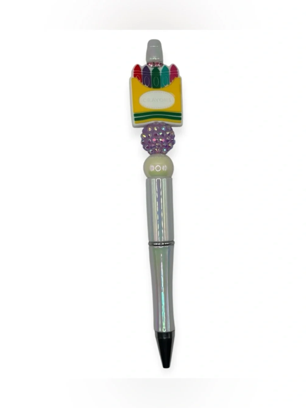 Crayon box Beaded Pen in Iridescent White